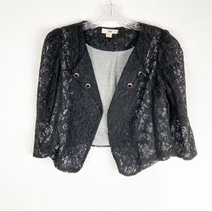 Issi Black Lace with Grey Lining Open Crop Jacket